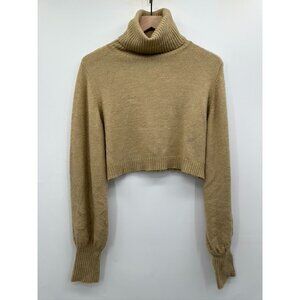 Princess Polly Beige Cropped Turtleneck Sweater With Ribbed Cuffs & Hem Size S A